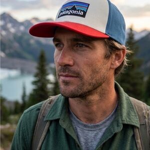 Patagonia Trucker Hat in Blue and Red